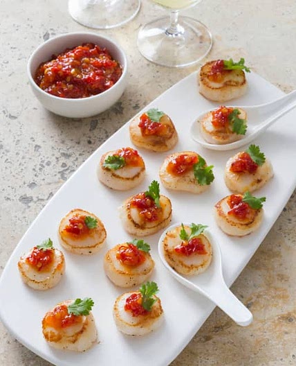 Grilled scallops with chilli jam