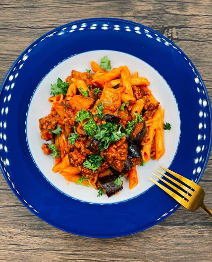 Spicy Beef Eggplant Pasta