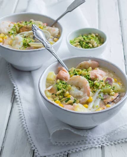 Seafood and corn chowder