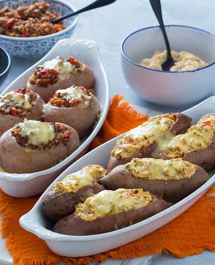 Stuffed jacket potatoes (two ways)