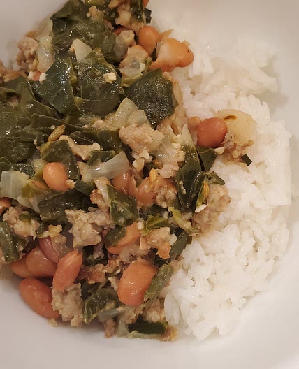 One pot beans, sausage, and greens
