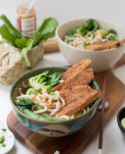 Vietnamese Pho Noodle Soup with Black Bean Tempeh