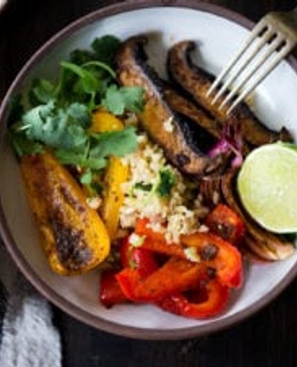 Vegan Fajita Bowl with Cilantro Cauliflower Rice