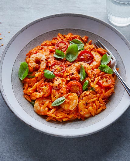 Orzo with Prawns and Cherry Tomatoes