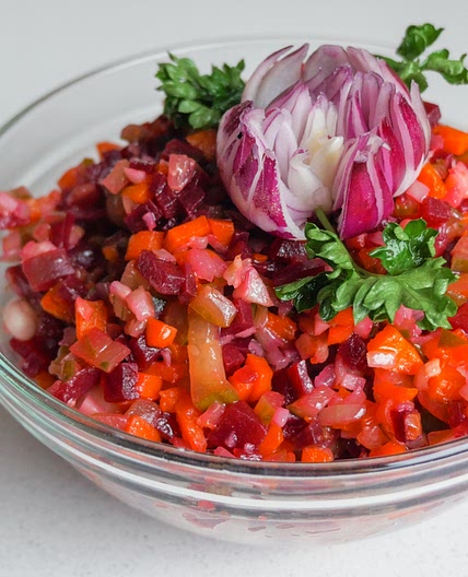 Traditional Lithuanian Red Salad with Beets