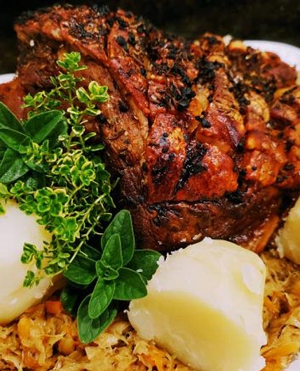 Roasted ham with sauerkraut | Lithuanian dinner