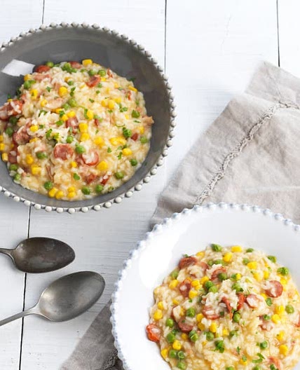 Sausage and pea risotto