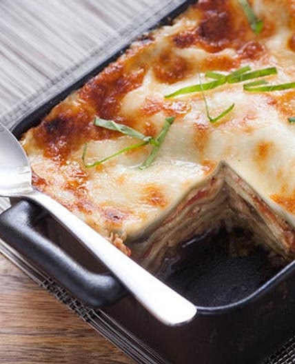 Eggplant Lasagna with Bechamel Sauce & Fresh Spinach Noodles
