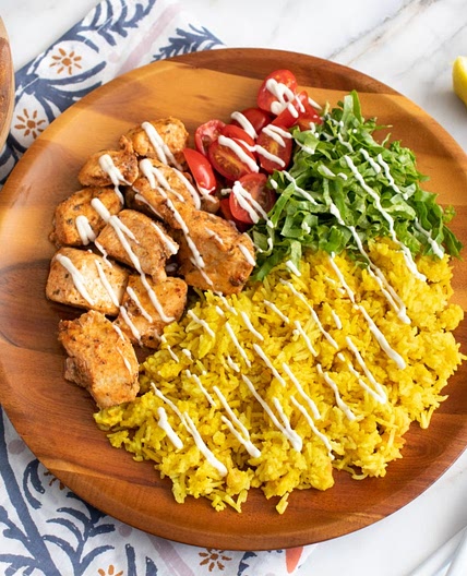 Chicken and Yellow Rice with Garlic Sauce