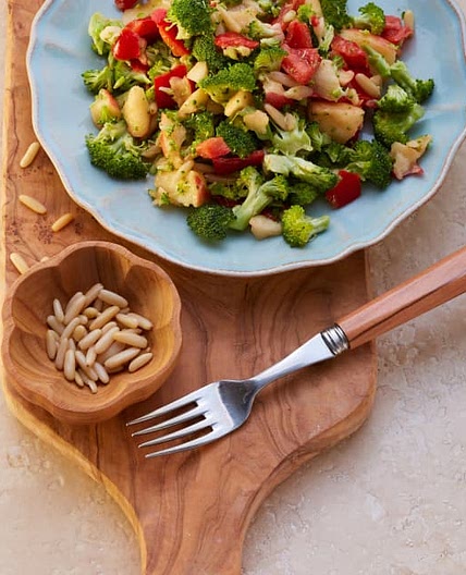 Broccoli Salad with Red Peppers and Pine Nuts