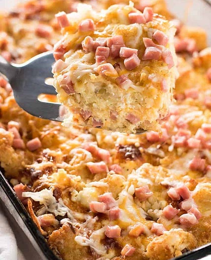 Tater Tot Breakfast Casserole with Ham