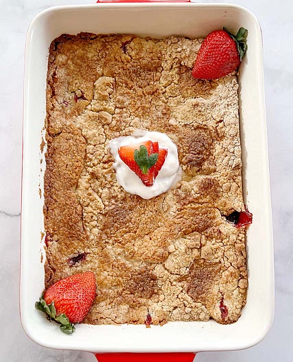 Strawberry Dump Cake with White Cake Mix (3-Ingredient Dessert)