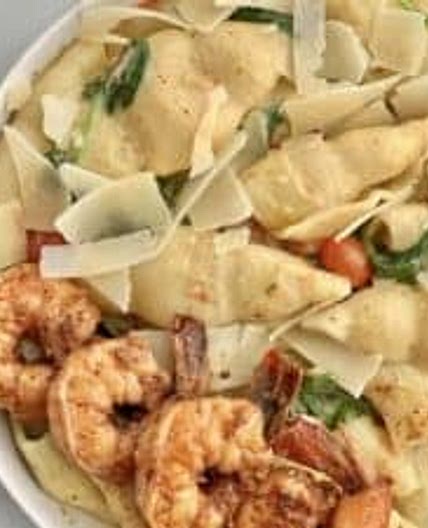 One Pot Pesto Pasta (with oven baked shrimp)