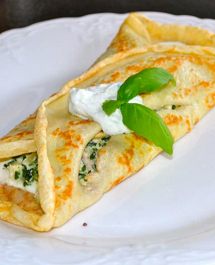 Almond Crepes with Spinach and Feta