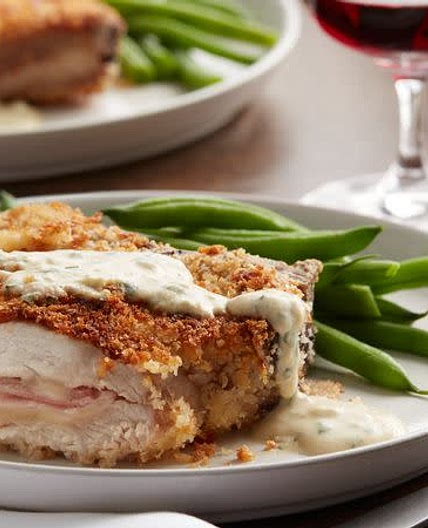 Ham and Cheese-Stuffed Pork Chops with Dijon Sauce (Cooking for 2)
