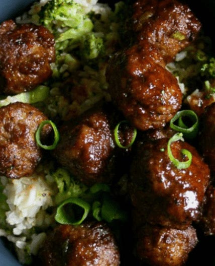 Sweet & Sticky Teriyaki Meatballs And Rice