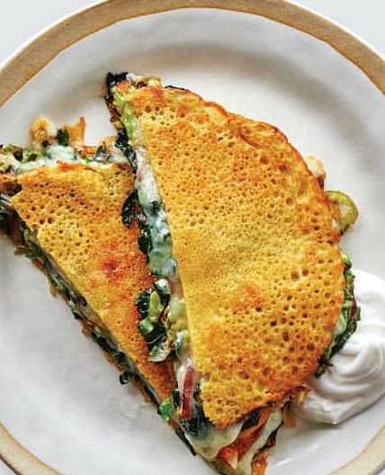 Chickpea Pancakes With Greens and Cheese