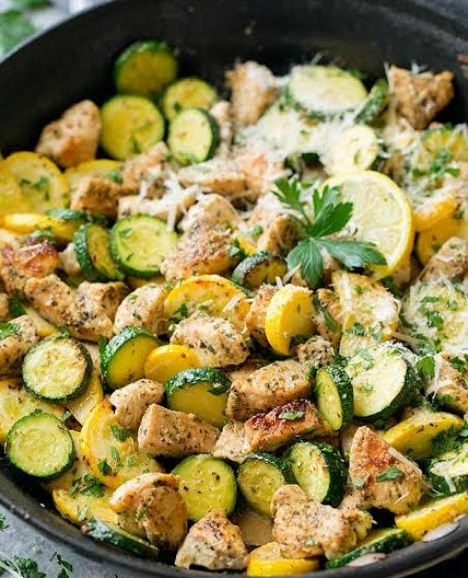 Pesto Chicken & Sautee Summer Squash