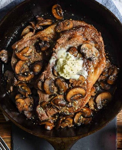 Cast Iron Ribeye with Mushroom Sauce