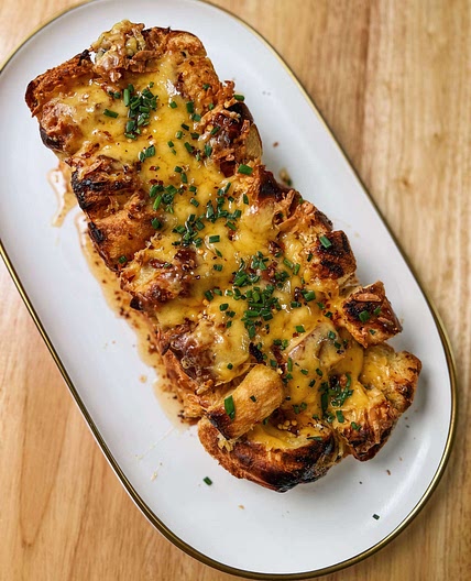 Smoked Gouda Miso Garlic Bread with Hot Honey