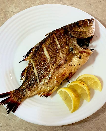 Fire roasted silver bream