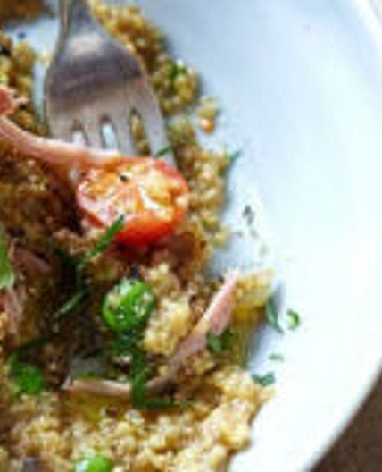 Pea quinoa risotto with ham