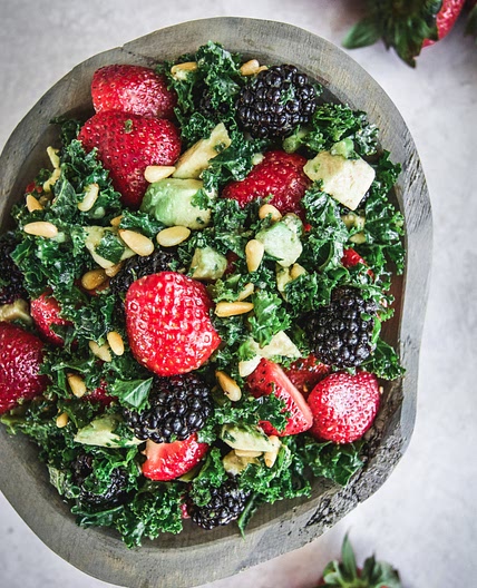Strawberry Avocado Salad with Blackberries & Pine Nuts