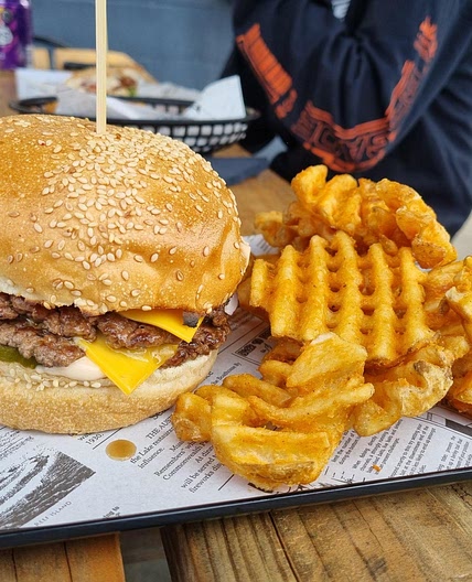 Burgers and waffle fries