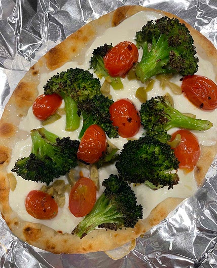 Broccoli & Tomato Naan Pizza