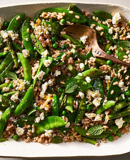 Triple-Pea and Asparagus Salad with Feta-Mint Dressing