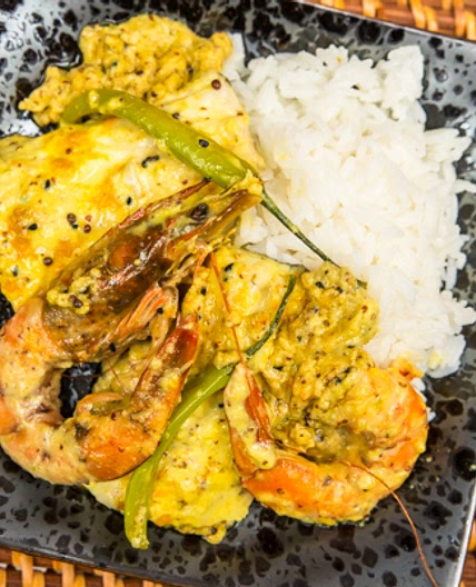 Salmon and Prawns in Mustard Sauce