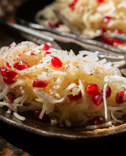 Black Radish, Apple, and Pomegranate Seeds Salad