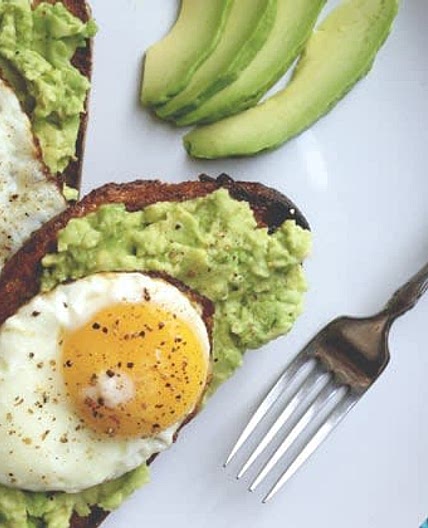 Avocado and fried eggs on toast
