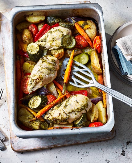 Easy one-tray roast chicken and vegetables