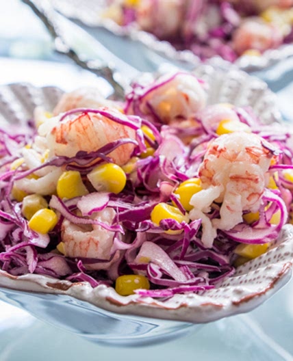 Red Cabbage Salad with Shrimp and Corn