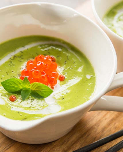 Zucchini Soup with Sour Cream and Salmon Roe