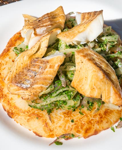 Potato Galette with Smoked White Fish and Caramelized Fennel