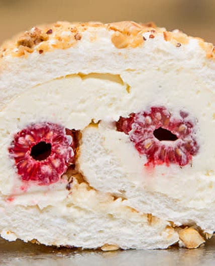 Meringue Roll with Mascarpone Creme and Raspberries