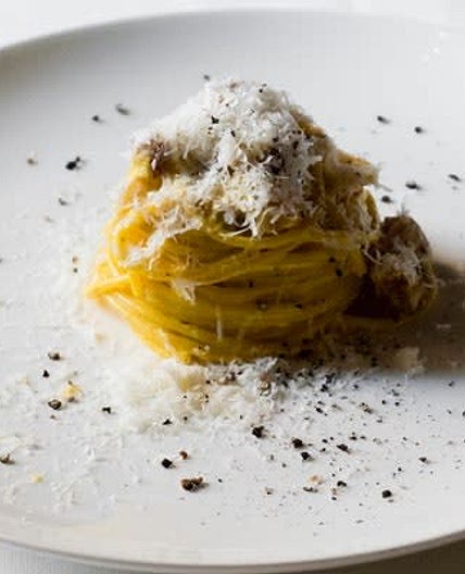 Carbonara (with Grappa!) by Chef Luciano Monosilio