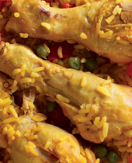 Adobo Spiced Chicken Thighs with Spanish Rice & Corn on the Cob