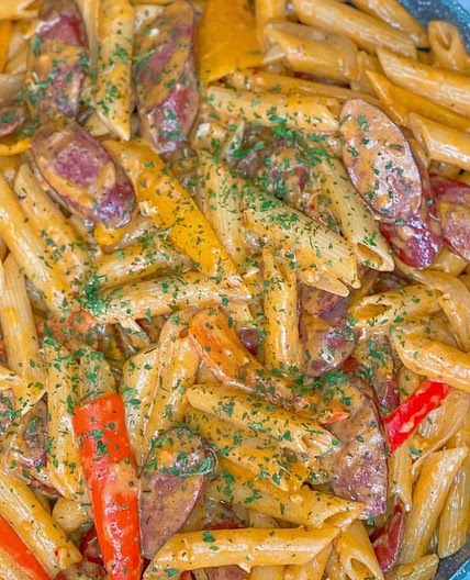 Cajun beef sausage and pepper pasta