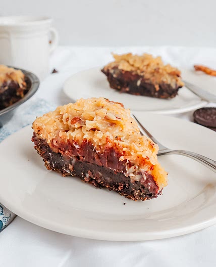 German Chocolate Brownie Pie with Oreo Pretzel Crust