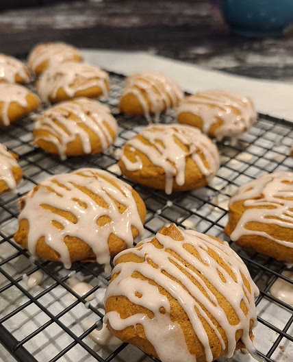 Soft Pumpkin Cookies, With Powdered Sugar Drizzle