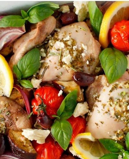One Pan Greek Chicken, Basil & Olives