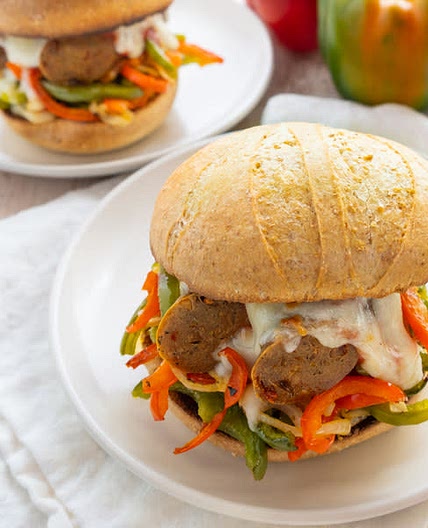 Sausage Sandwich with Peppers, Onions & Mozzarella