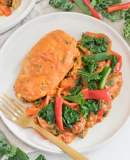 Creamy Cajun Chicken with Bell Pepper & Kale Saute
