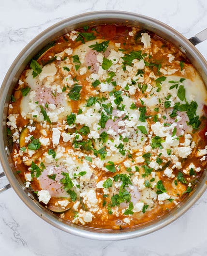 Zucchini Shakshuka with feta