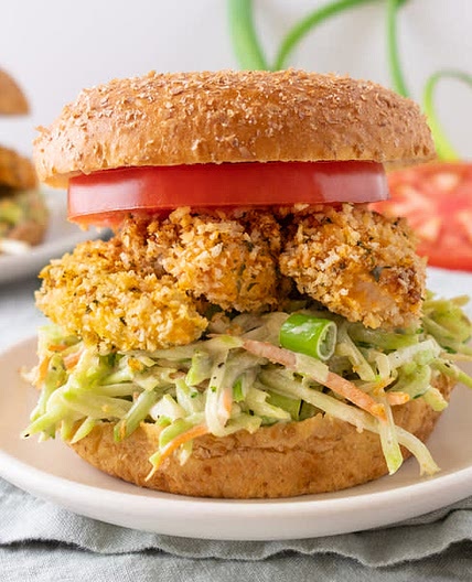 Crispy Baked Chicken Sandwich with Broccoli-carrot Slaw