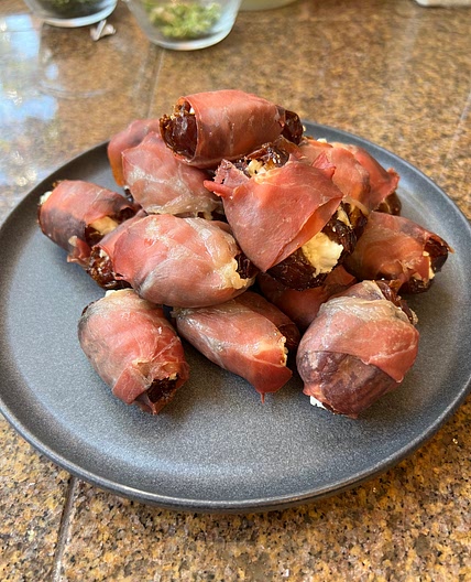 Garlic Stuffed Proscuitto Dates
