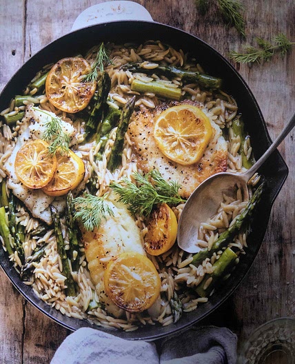 Lemon Butter Cod with Orzo and Asparagus
